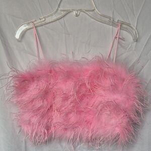 Pink Feathered Crop Top-Large